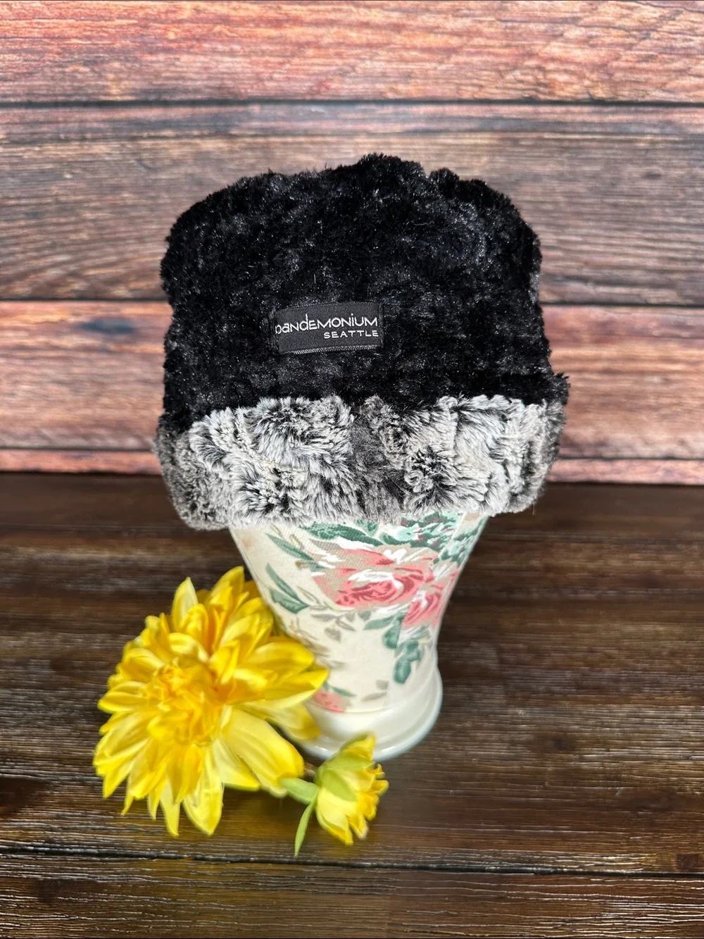 Pandemonium Reversible Plush Faux Fur Beanie Hat - Heather Gray & Black